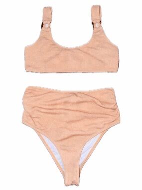 BOOHOO-Tan Ribbed High-Waisted Two-Piece Bikini